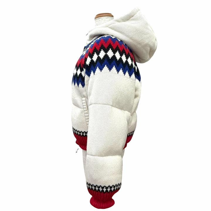 Great PRADA Down jacket Nordic Pattern Logo Hooded Jacket white IT 36 292029