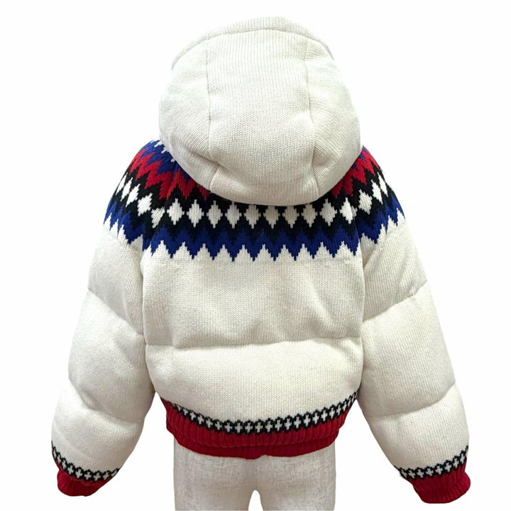 Great PRADA Down jacket Nordic Pattern Logo Hooded Jacket white IT 36 292029
