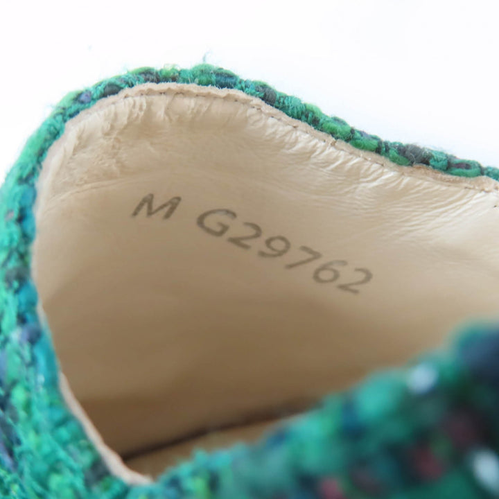 Excellent CHANEL shoes COCO Mark Fabric Espadrilles Tweed green Women 35 G29762