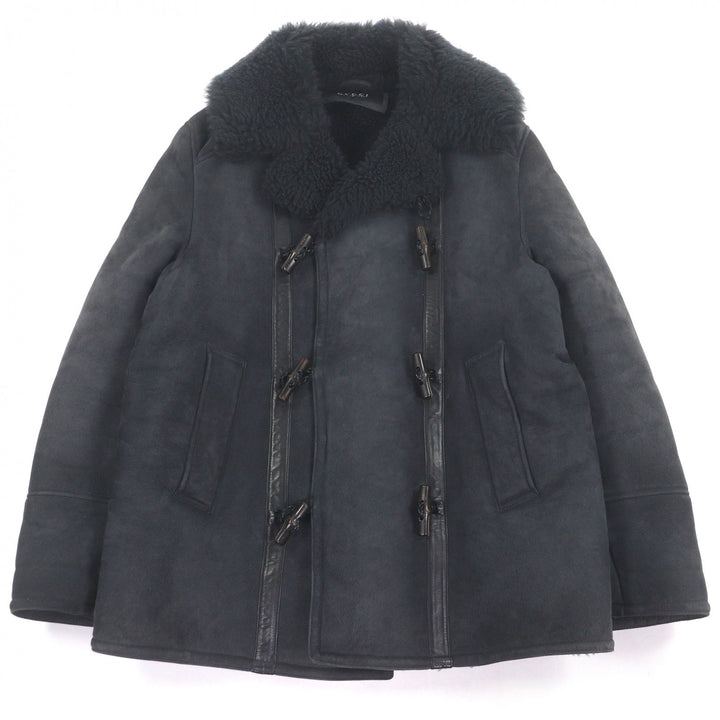 Great GUCCI Mouton coat Toggle button black sheep fur mens