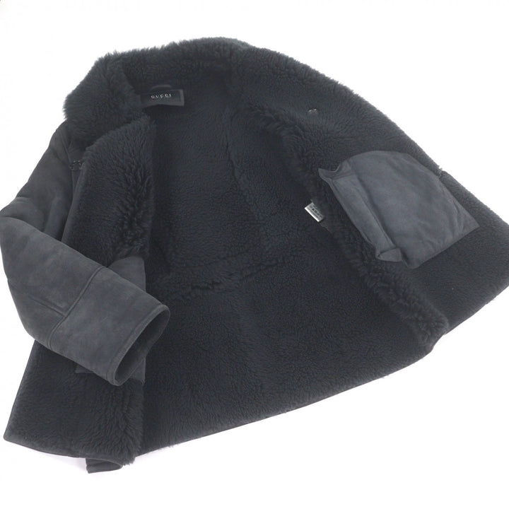 Great GUCCI Mouton coat Toggle button black sheep fur mens