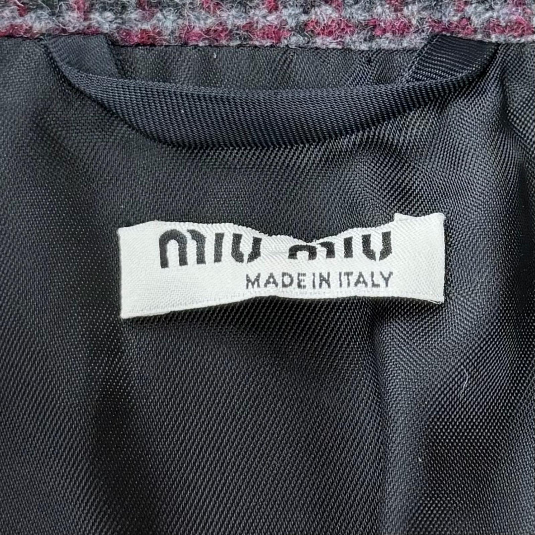 Excellent MIUMIU coat Mix Pattern 3/4 Sleeve Multi Virgin wool Women 40 MS1668