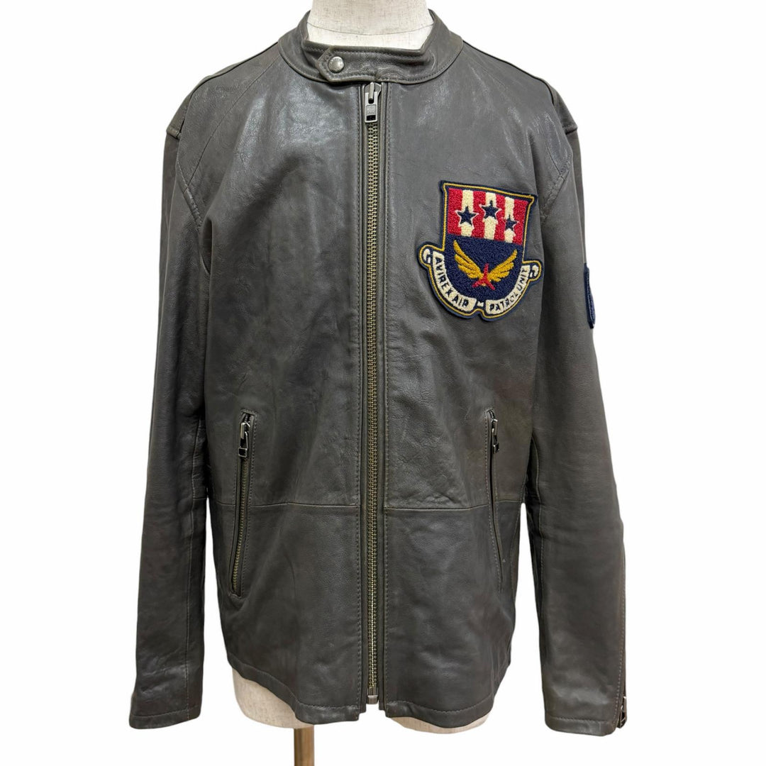 Discounted Very Good AVIREX leather jacket Patch Stand Collar Charcoal
