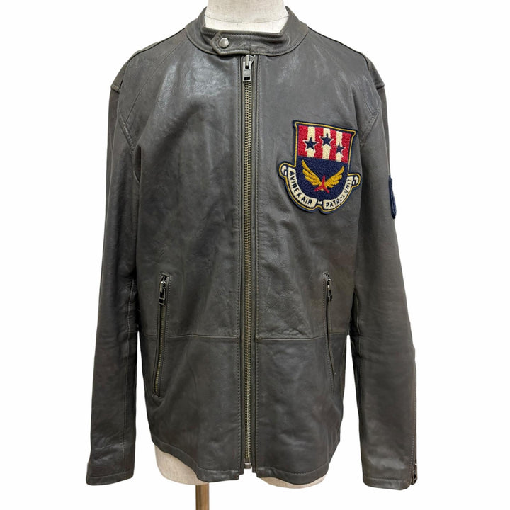 Discounted Very Good AVIREX leather jacket Patch Stand Collar Charcoal