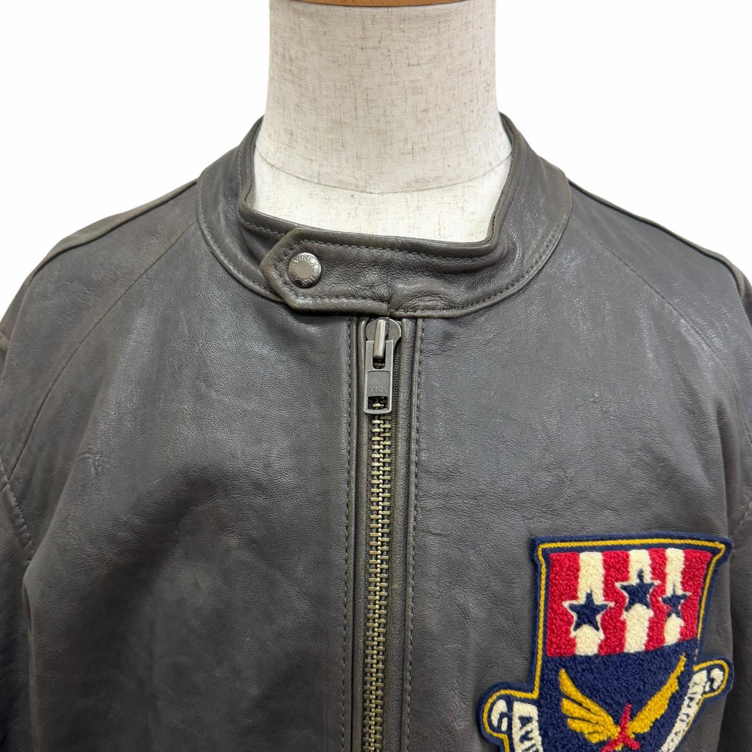 Discounted Very Good AVIREX leather jacket Patch Stand Collar Charcoal