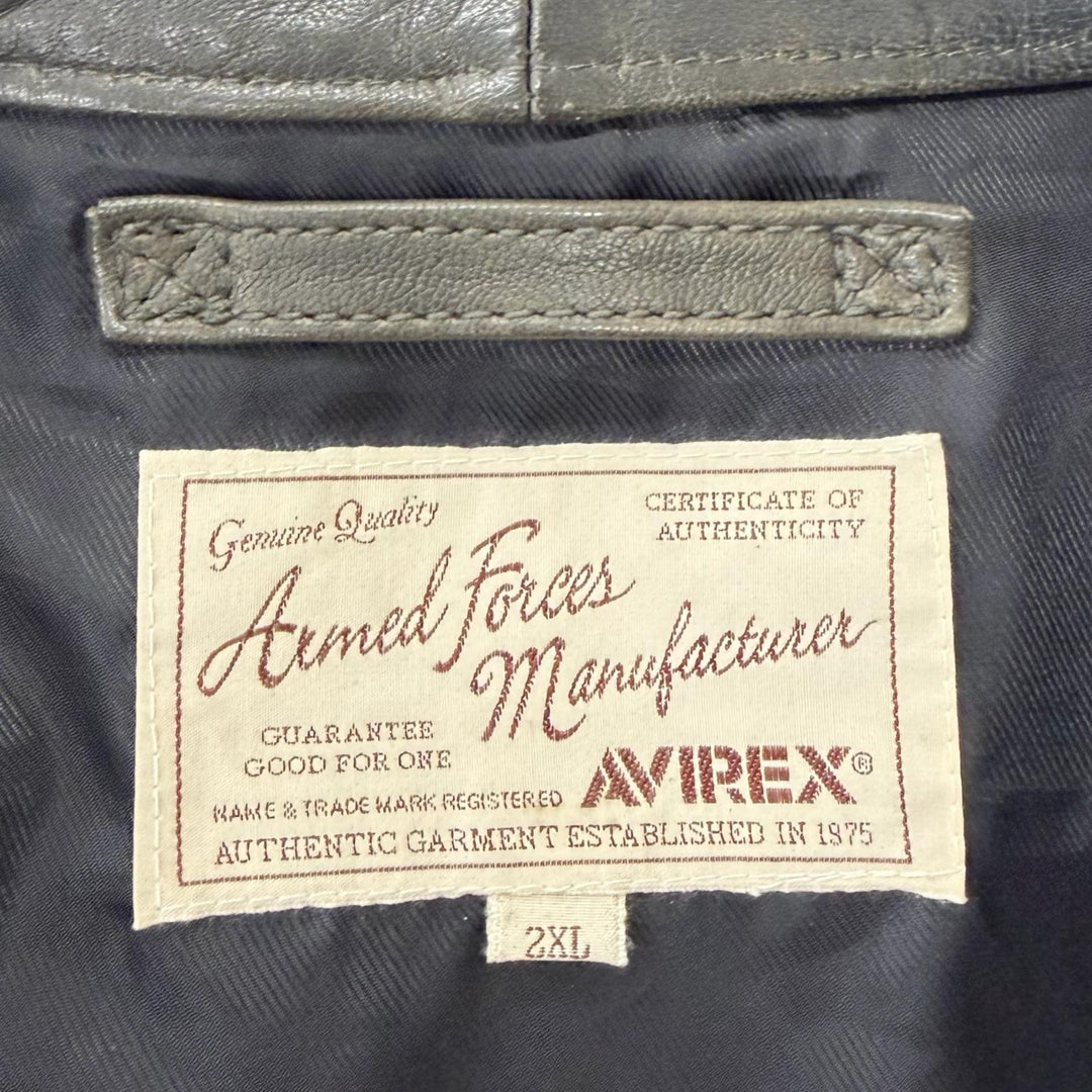 Discounted Very Good AVIREX leather jacket Patch Stand Collar Charcoal