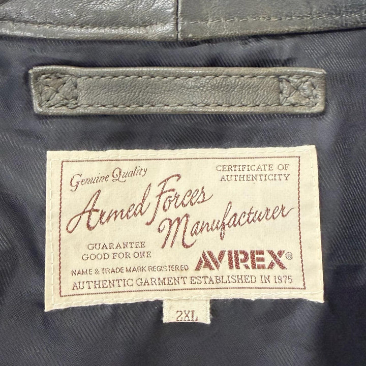 Discounted Very Good AVIREX leather jacket Patch Stand Collar Charcoal