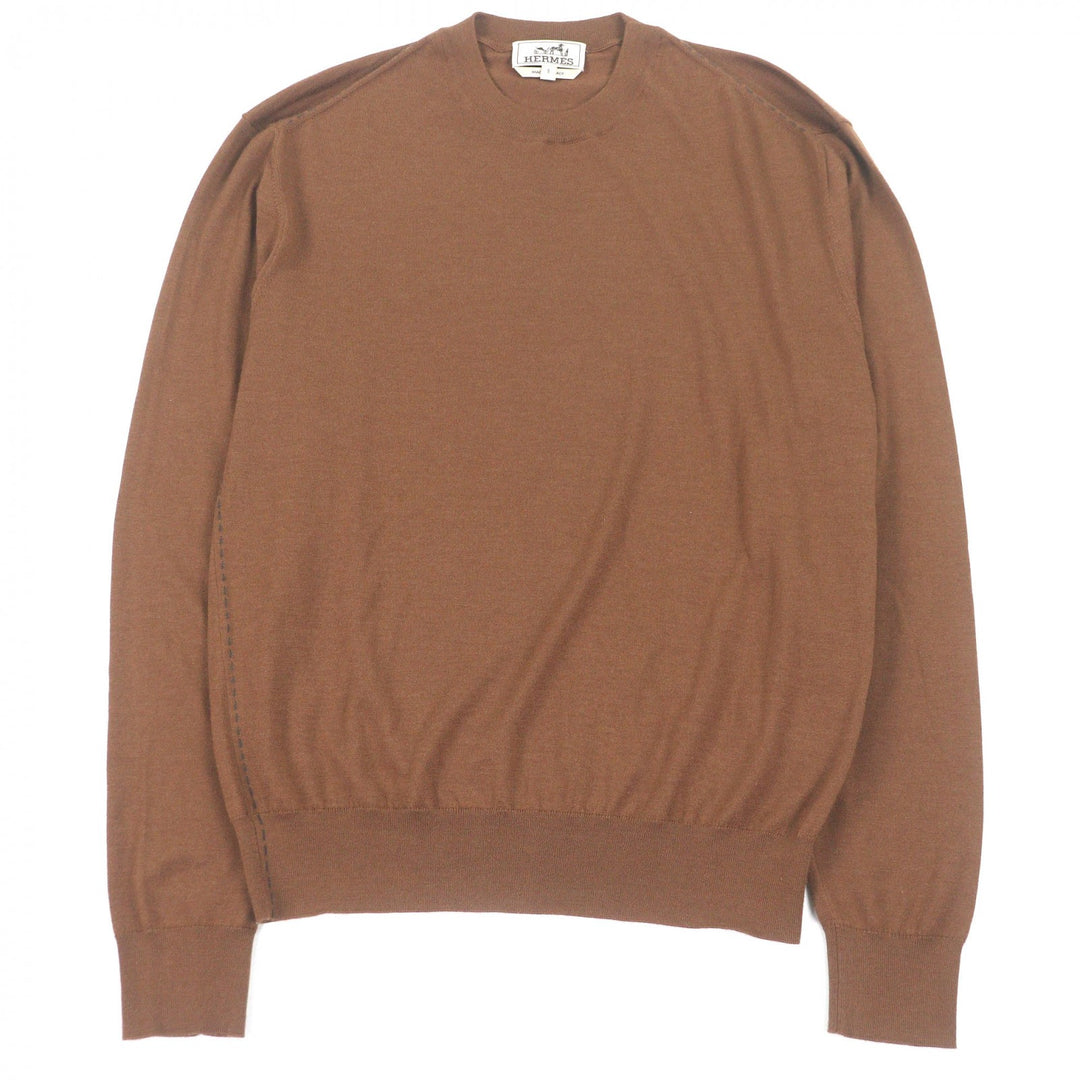 Excellent HERMES sweater Lightweight long sleeve knit Brown cashmere mens S