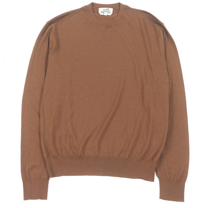 Excellent HERMES sweater Lightweight long sleeve knit Brown cashmere mens S