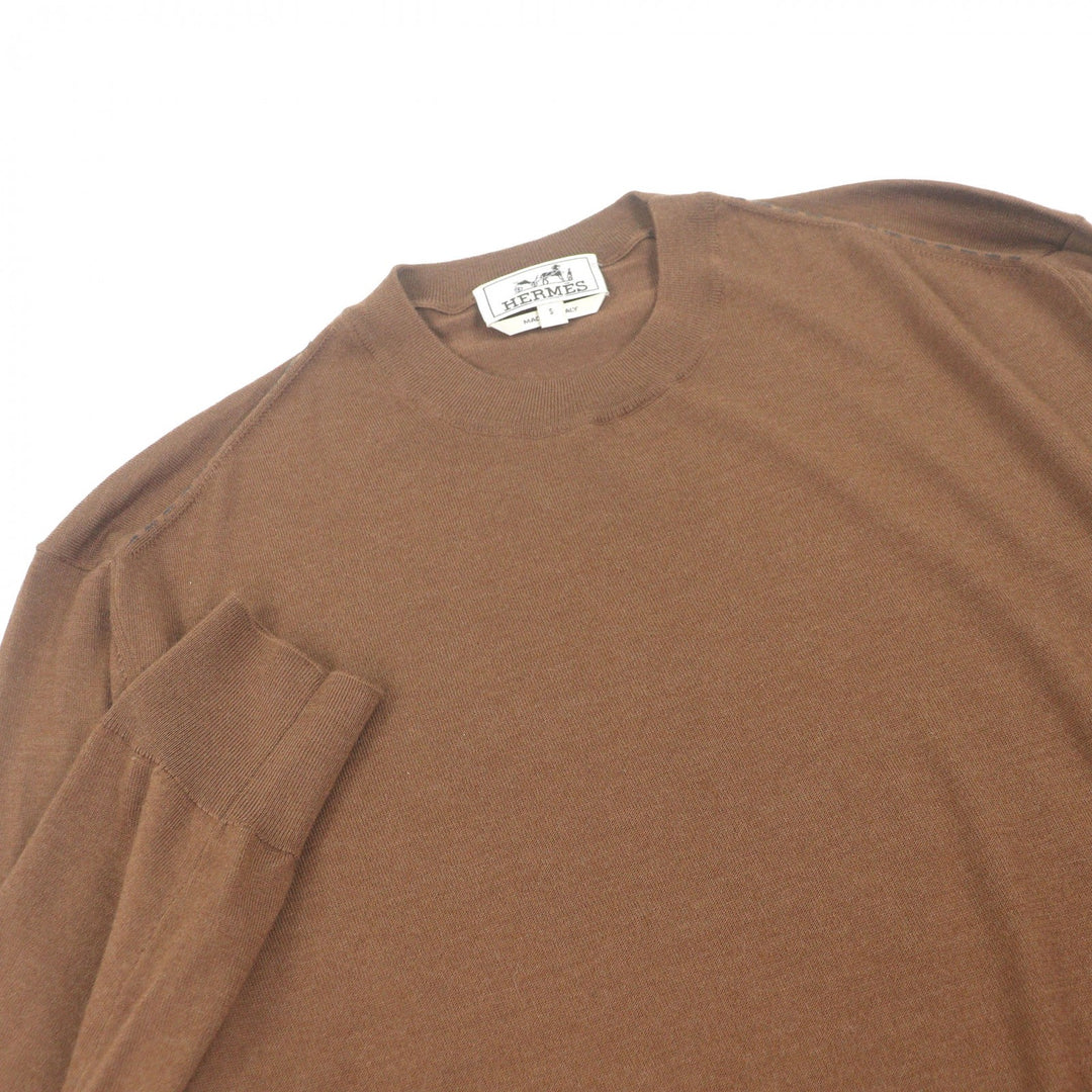 Excellent HERMES sweater Lightweight long sleeve knit Brown cashmere mens S