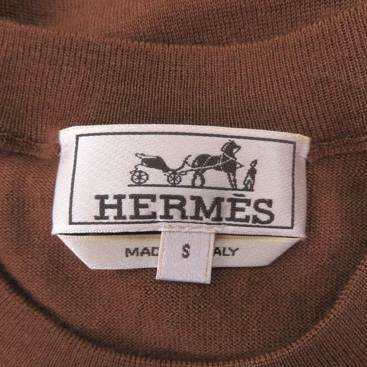 Excellent HERMES sweater Lightweight long sleeve knit Brown cashmere mens S