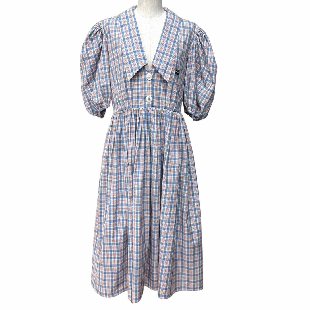 Great MIUMIU one piece Logo embroidered check pattern cotton 38 MF4381