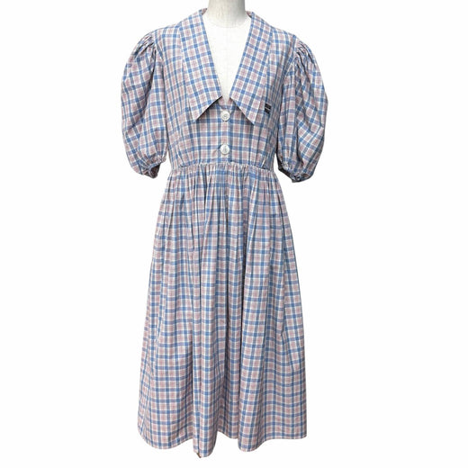 Great MIUMIU one piece Logo embroidered check pattern cotton 38 MF4381