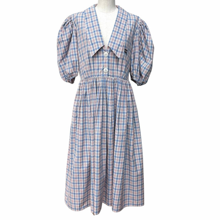Great MIUMIU one piece Logo embroidered check pattern cotton 38 MF4381