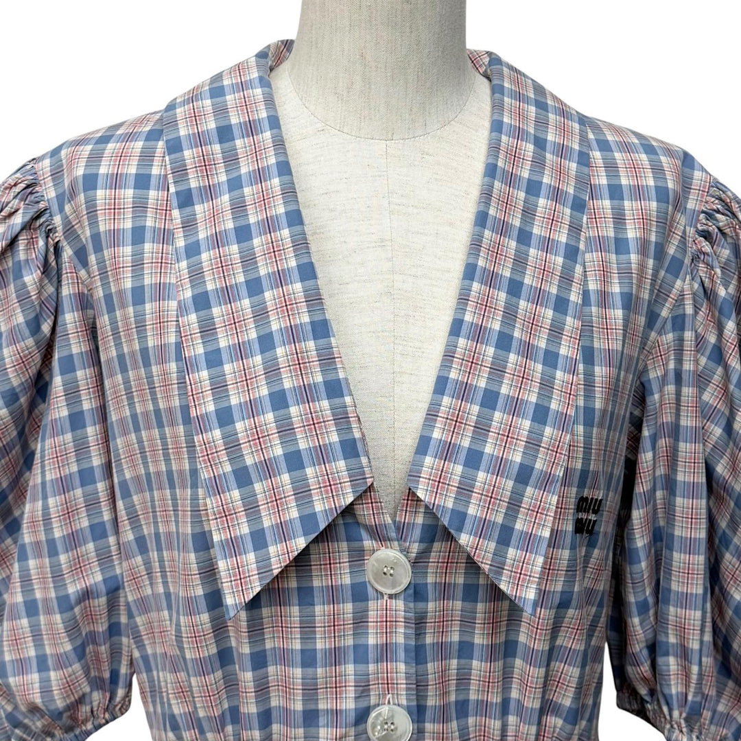 Great MIUMIU one piece Logo embroidered check pattern cotton 38 MF4381