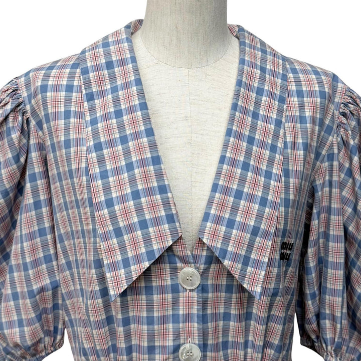 Great MIUMIU one piece Logo embroidered check pattern cotton 38 MF4381