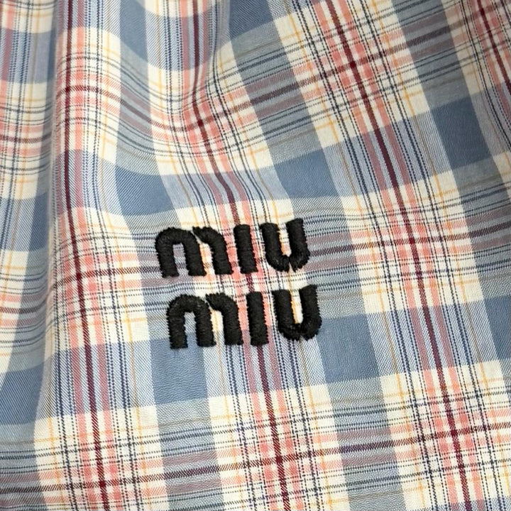 Great MIUMIU one piece Logo embroidered check pattern cotton 38 MF4381