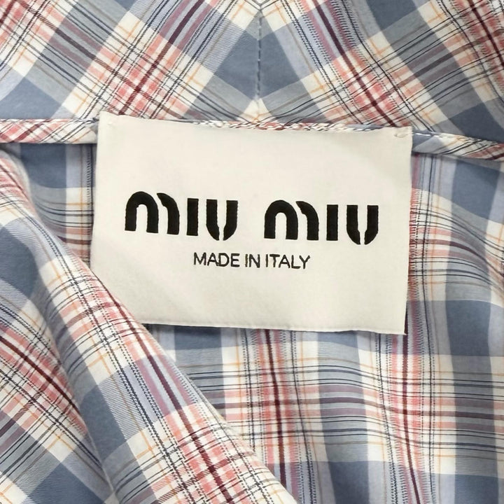 Great MIUMIU one piece Logo embroidered check pattern cotton 38 MF4381