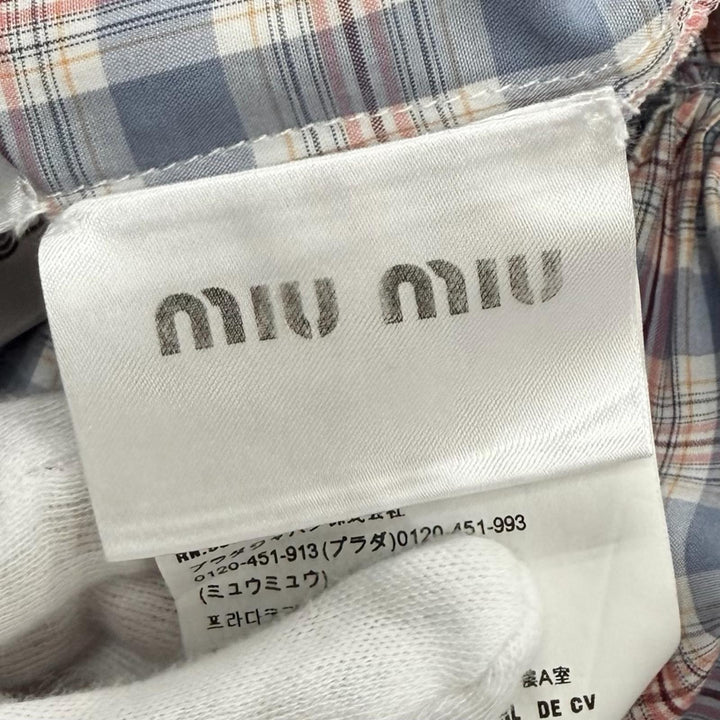 Great MIUMIU one piece Logo embroidered check pattern cotton 38 MF4381