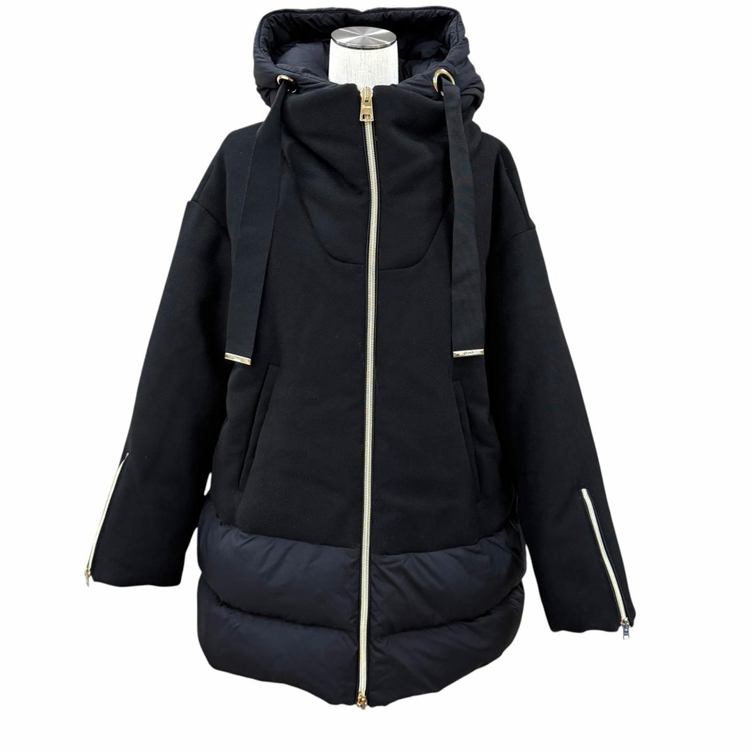 Great Herno down coat Hooded, wool-trimmed zip-up jacket black wool 42 PI001539D