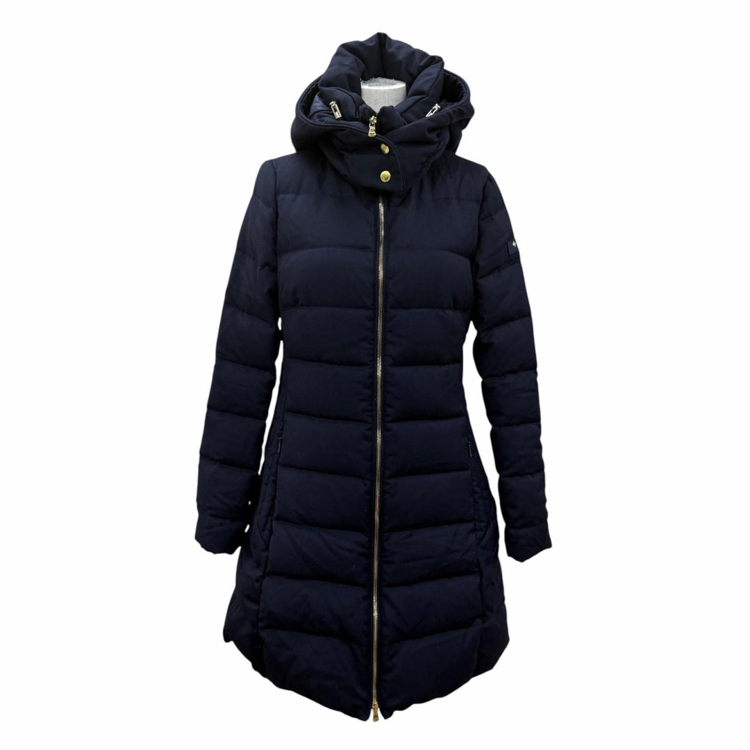 Great TATRAS down coat Hooded ZIP UP Long length Navy wool Women