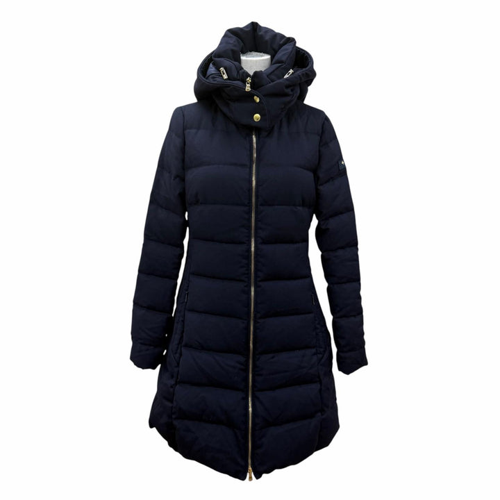 Great TATRAS down coat Hooded ZIP UP Long length Navy wool Women