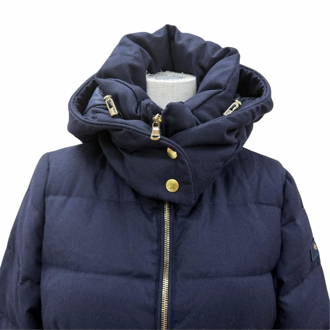 Great TATRAS down coat Hooded ZIP UP Long length Navy wool Women