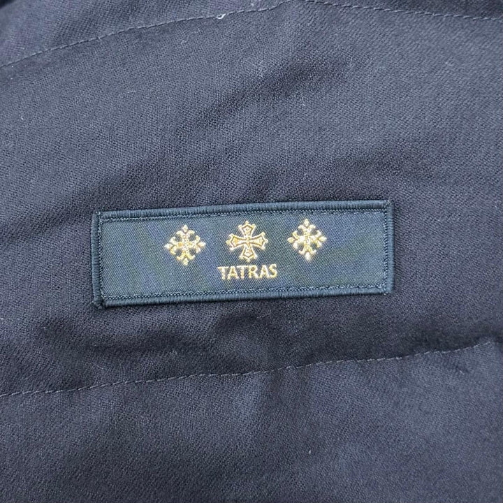 Great TATRAS down coat Hooded ZIP UP Long length Navy wool Women