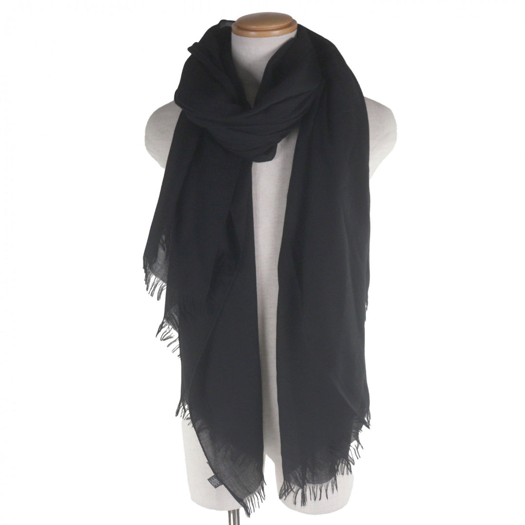 Great HERMES Stall H logo large muffler black cashmere mens