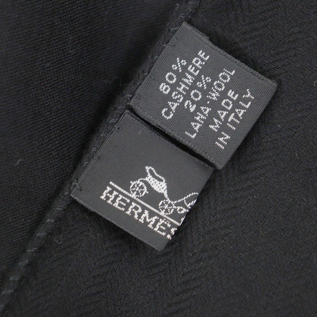 Great HERMES Stall H logo large muffler black cashmere mens