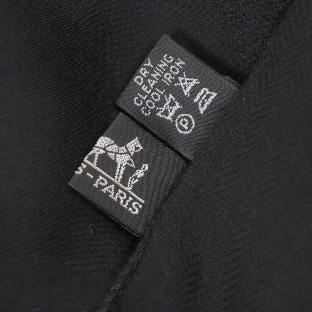 Great HERMES Stall H logo large muffler black cashmere mens