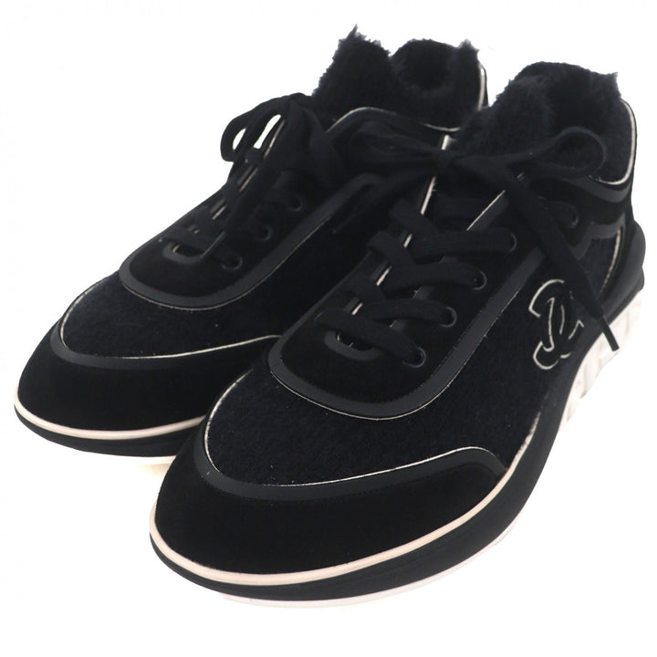 Great CHANEL sneakers COCO Mark lace up black knit mens 44 G35203