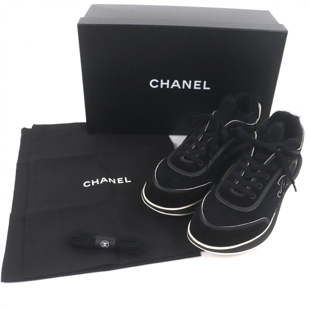 Great CHANEL sneakers COCO Mark lace up black knit mens 44 G35203