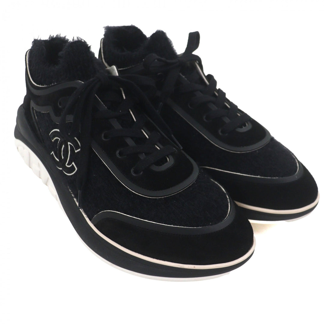 Great CHANEL sneakers COCO Mark lace up black knit mens 44 G35203