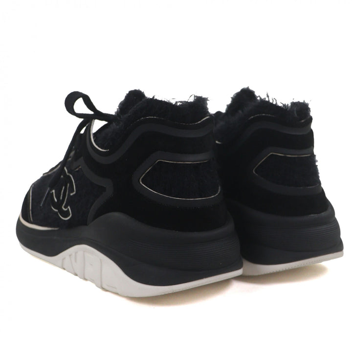 Great CHANEL sneakers COCO Mark lace up black knit mens 44 G35203