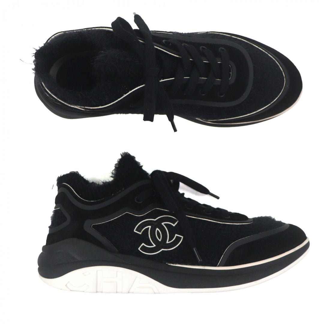 Great CHANEL sneakers COCO Mark lace up black knit mens 44 G35203