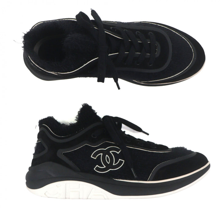 Great CHANEL sneakers COCO Mark lace up black knit mens 44 G35203