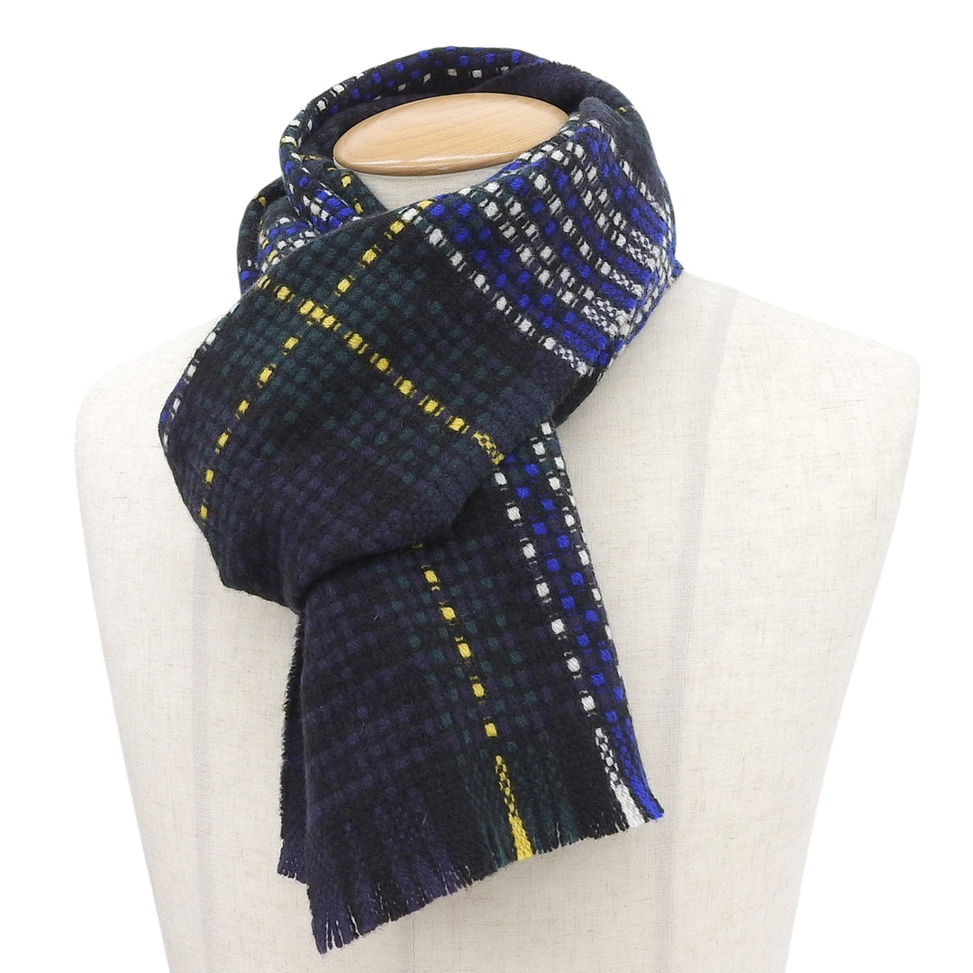 Excellent Johnstons of Elgin Scarf Check Pattern Multi cashmere mens