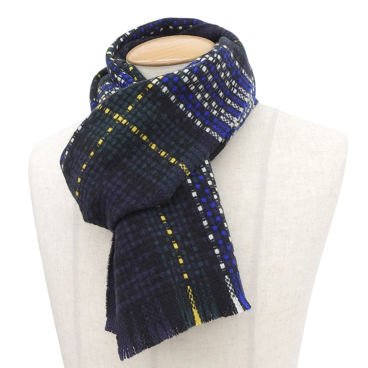 Excellent Johnstons of Elgin Scarf Check Pattern Multi cashmere mens