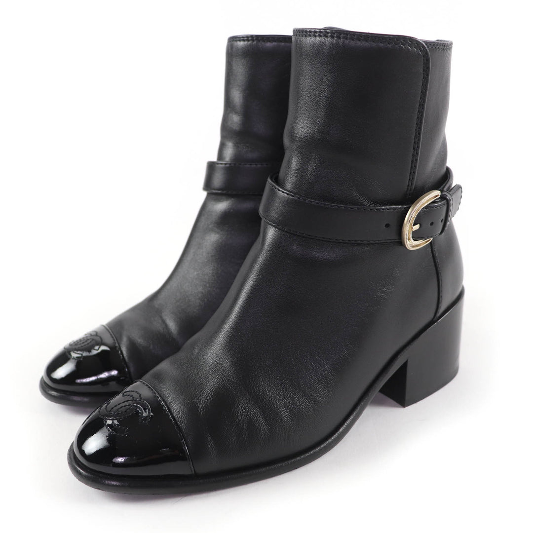Great CHANEL short boots COCO Mark Leather Ankle Boots black Women 35 22B G38067