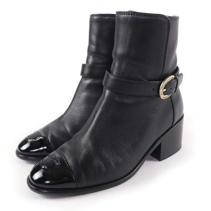 Great CHANEL short boots COCO Mark Leather Ankle Boots black Women 35 22B G38067