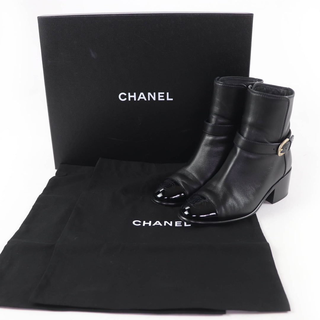 Great CHANEL short boots COCO Mark Leather Ankle Boots black Women 35 22B G38067