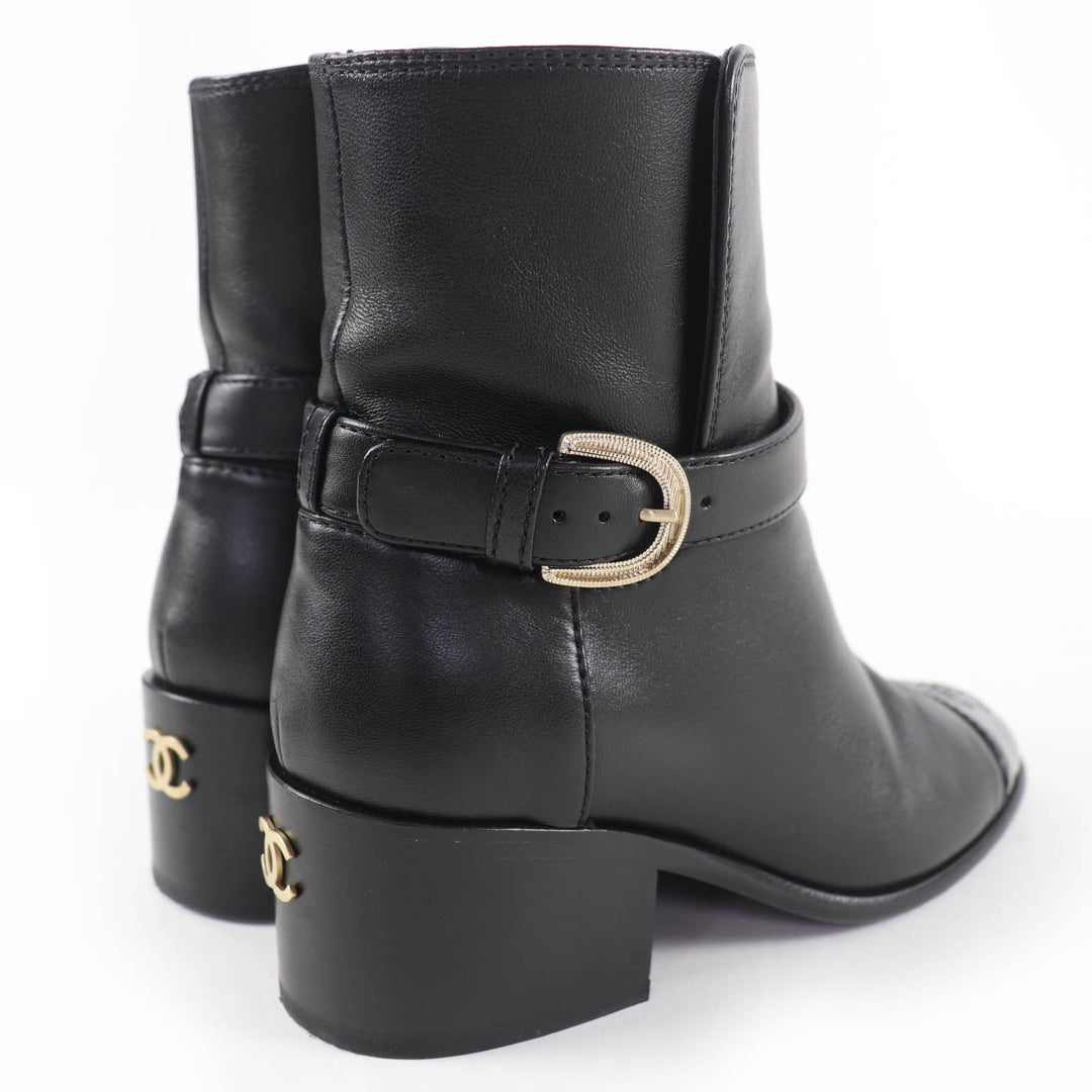 Great CHANEL short boots COCO Mark Leather Ankle Boots black Women 35 22B G38067