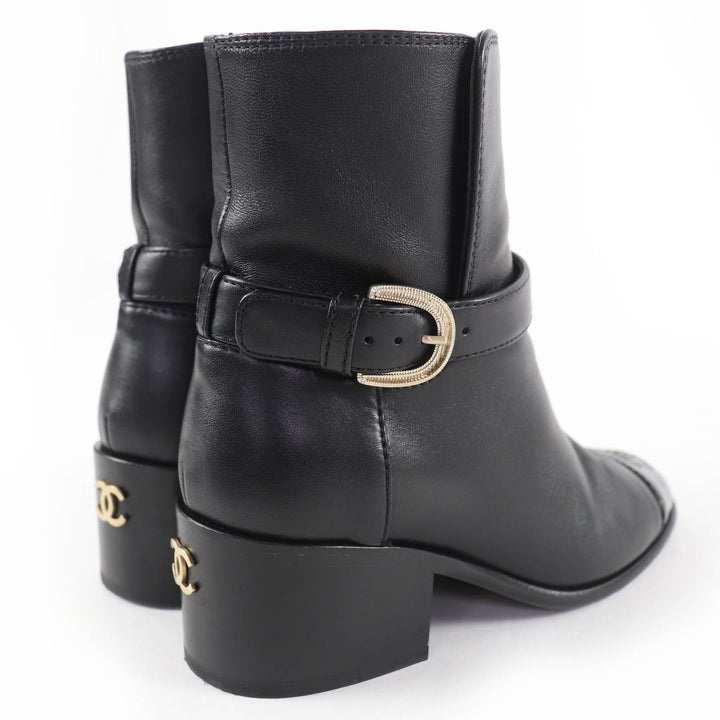 Great CHANEL short boots COCO Mark Leather Ankle Boots black Women 35 22B G38067
