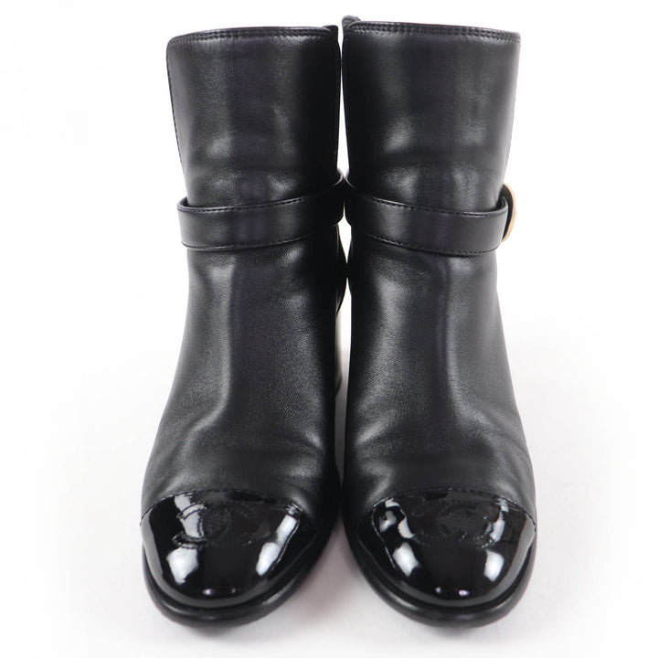 Great CHANEL short boots COCO Mark Leather Ankle Boots black Women 35 22B G38067