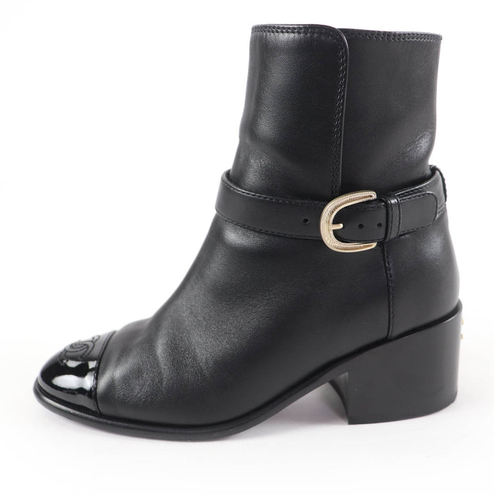 Great CHANEL short boots COCO Mark Leather Ankle Boots black Women 35 22B G38067
