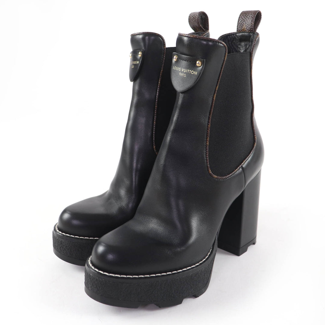 Great LOUIS VUITTON short boots Monogram leather black leather Women 35