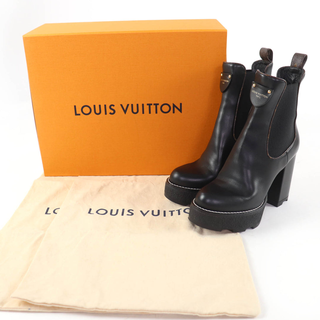 Great LOUIS VUITTON short boots Monogram leather black leather Women 35