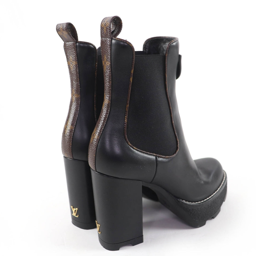 Great LOUIS VUITTON short boots Monogram leather black leather Women 35