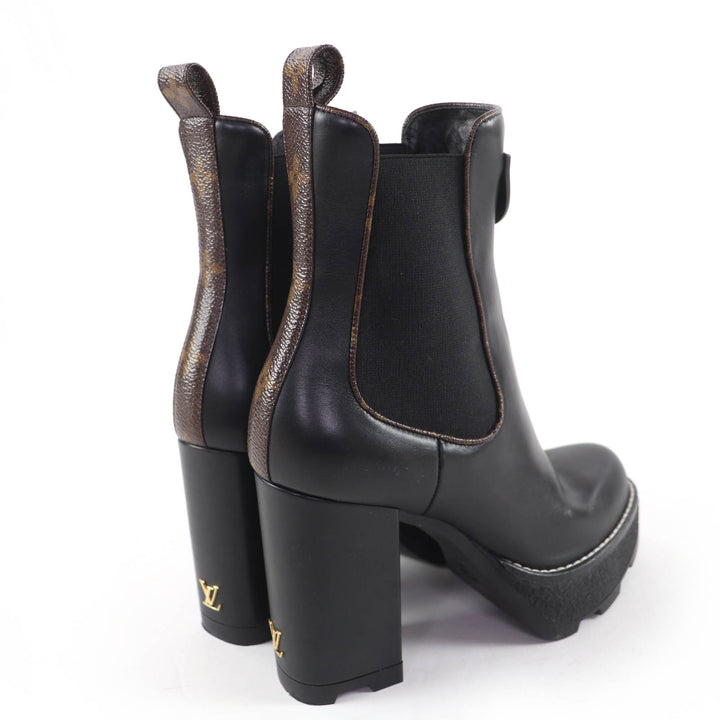 Great LOUIS VUITTON short boots Monogram leather black leather Women 35